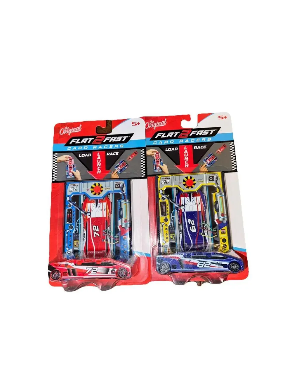 Luki Labs Original FLAT2FAST Card Racers Lot of 2 Blue #62 & Red #72 Brand New